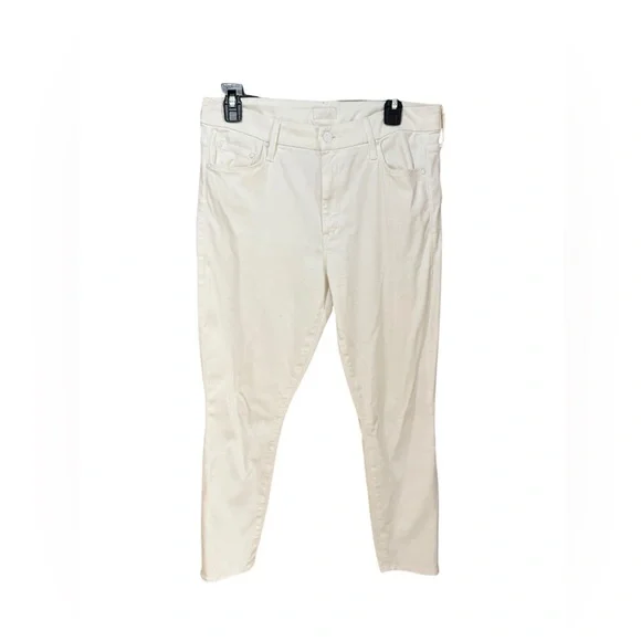 MOTHER The Looker Crop White Straight Leg Ankle Crop Jeans Glass Slipper White - Picture 11 of 15